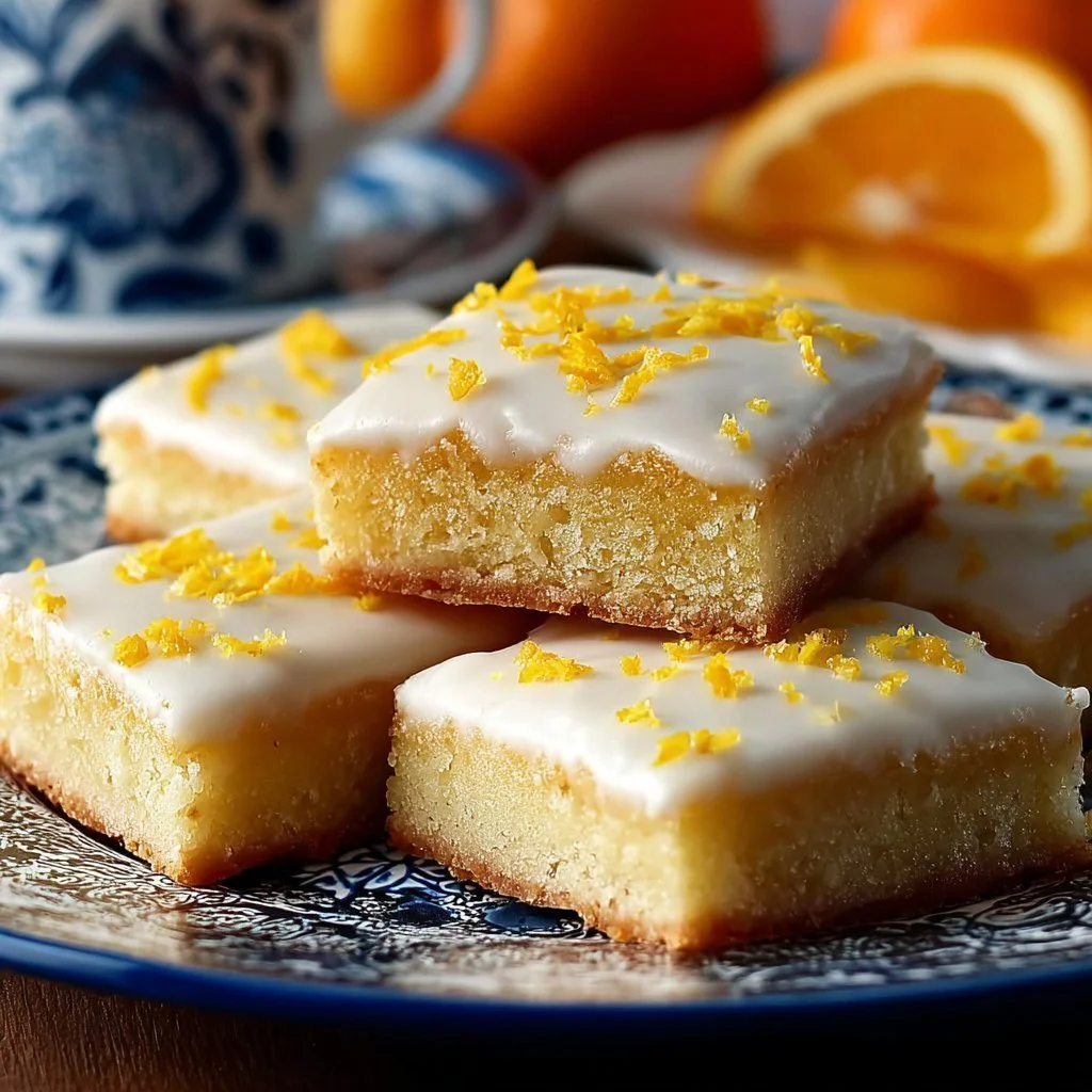 Cardamom shortbread cookies with orange glaze on a decorative plate