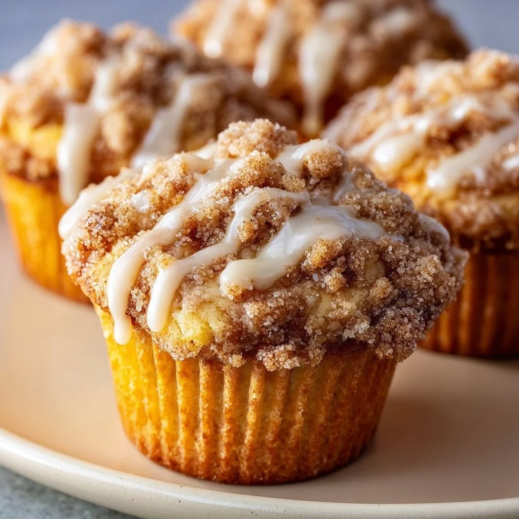 Delicious coffee cake muffins with a crumbly topping and a warm coffee aroma.
