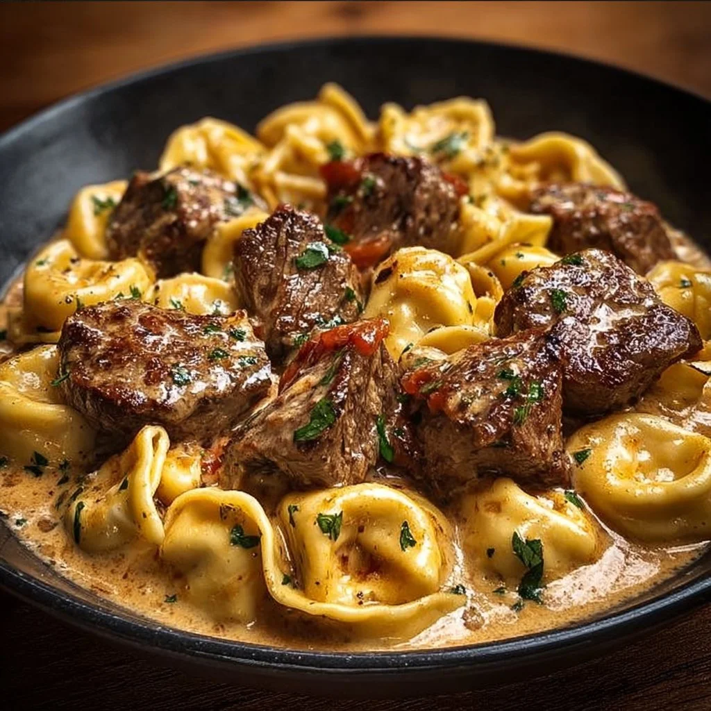 Cracked Garlic Steak Tortellini served in Creamhouse Sauce