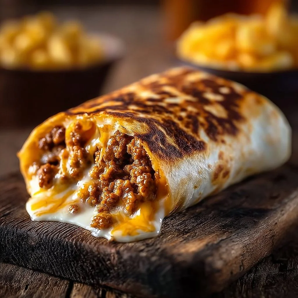 Delicious grilled cheese burrito filled with melted cheese and tasty ingredients.