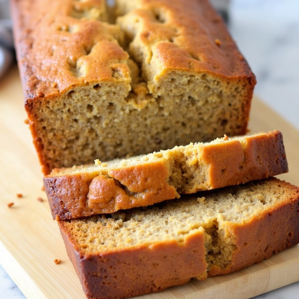 Moist and fluffy bread machine banana bread, topped with a light glaze and walnuts.