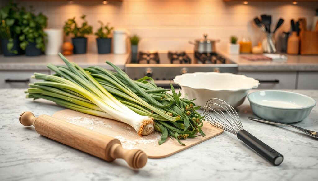 Équipement de cuisine pour tarte aux poireaux