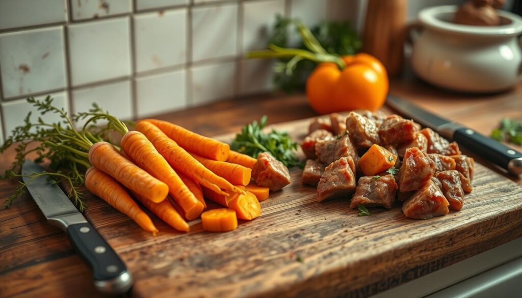 Préparation des légumes pour bœuf carottes