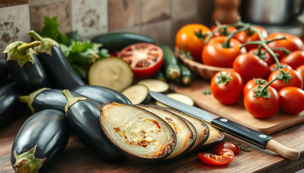 Préparation des légumes pour moussaka