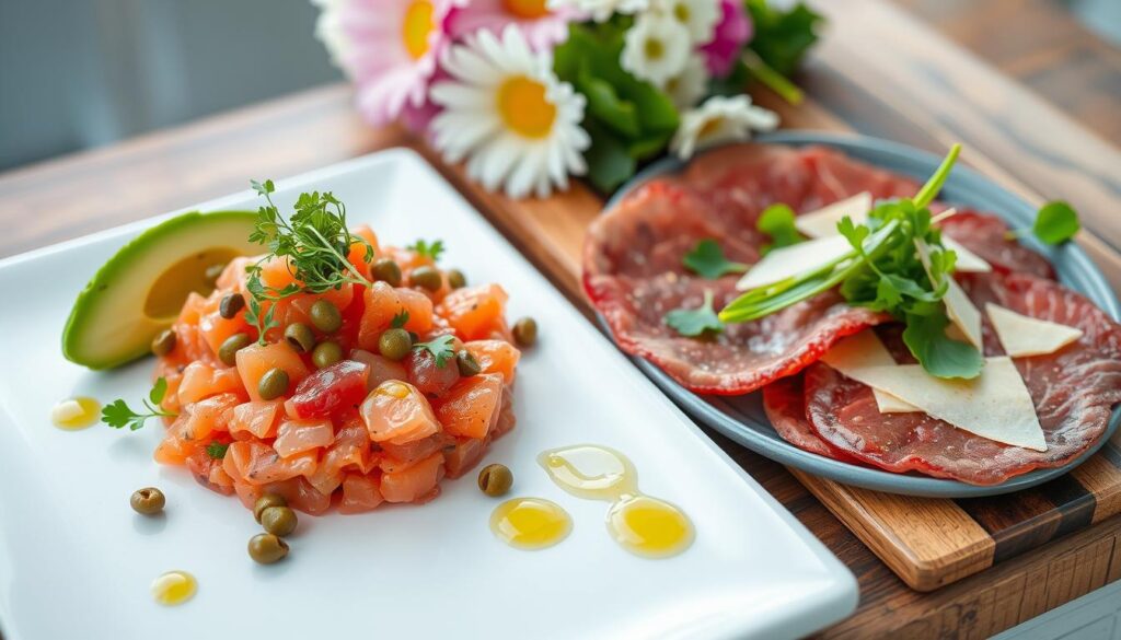 Tartare de saumon et carpaccio de bœuf