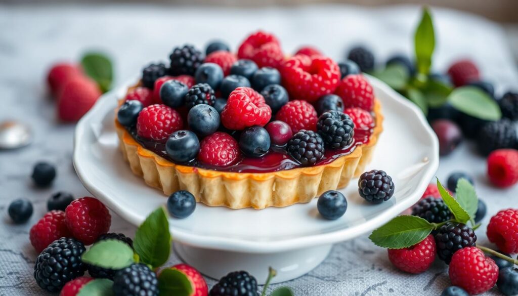 Tarte aux myrtilles et fruits rouges